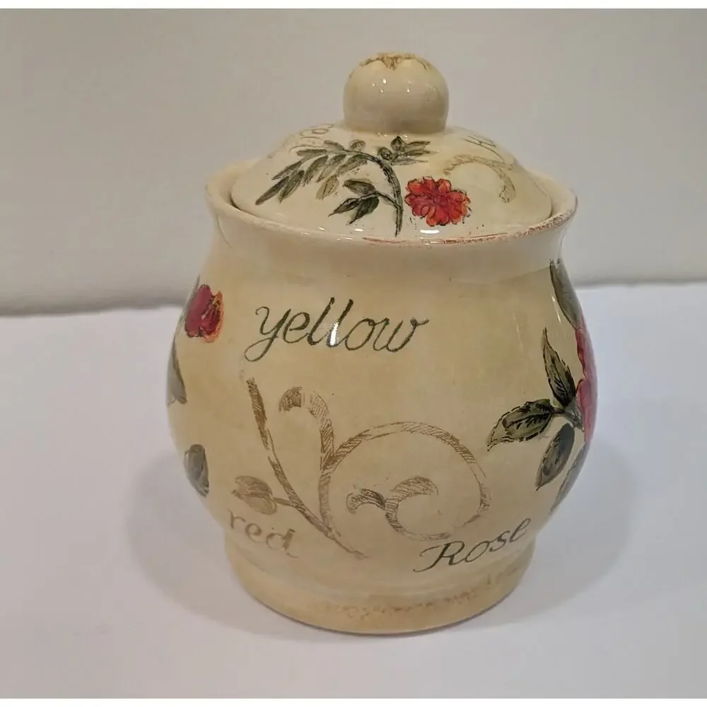 Vintage Ceramic Jam Classic Rose Hand Painted Sugar Bowl with Lid Country Floral